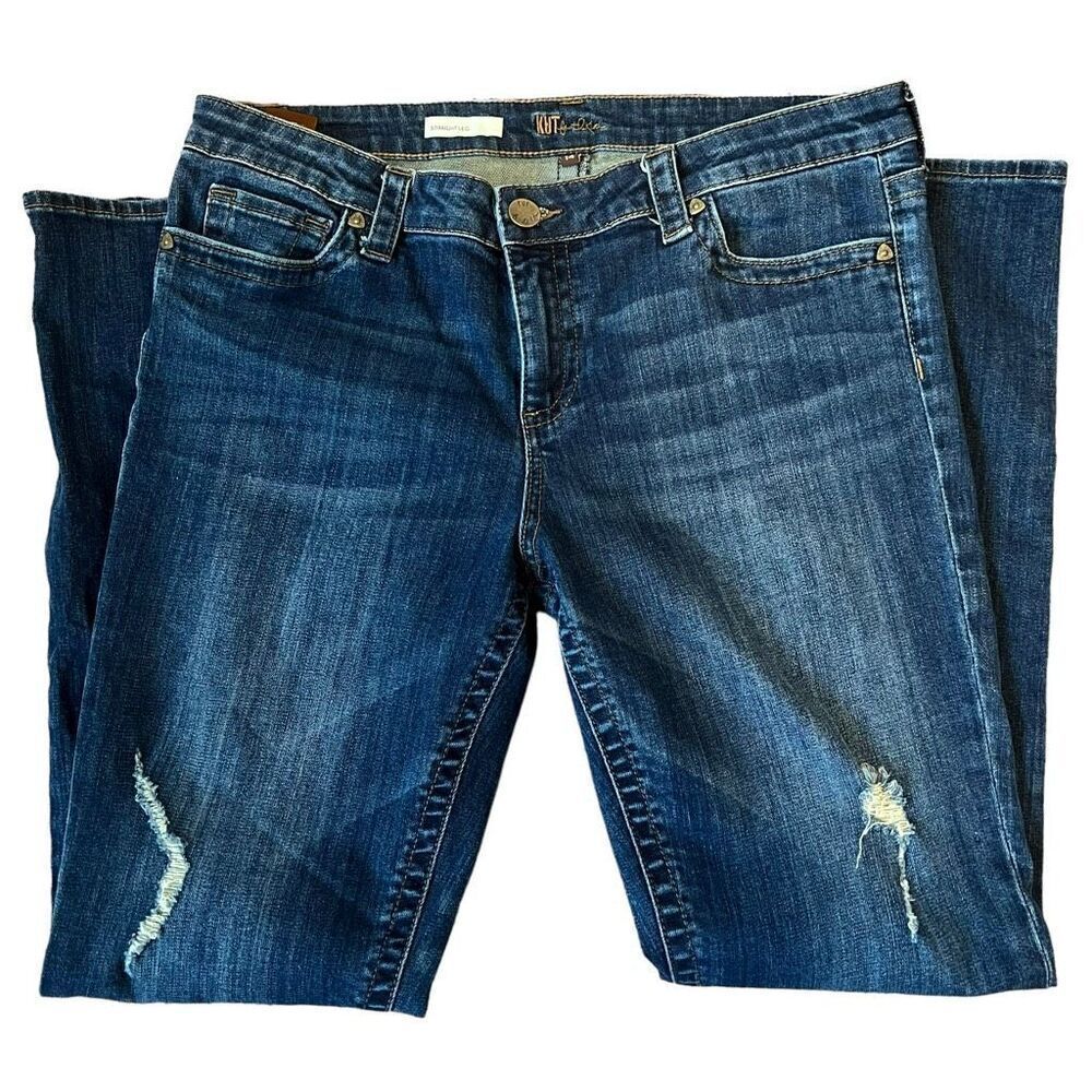 Kut From The Kloth Distressed Classic Straight Leg Dark Wash Jeans Size 14